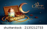 dark blue ramadan card. 3d... | Shutterstock . vector #2135212733