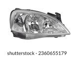 Small photo of car headlight isolated on white background