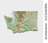 Small photo of Washington State Topographic Relief Map - 3D Render