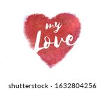 hand drawn watercolor heart... | Shutterstock . vector #1632804256