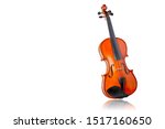 Violin isolate on white background.Body violin.Picture have white space for text. Shadow is mirror reflection.