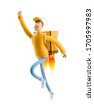 delivery guy flies on jetpack... | Shutterstock . vector #1705997983