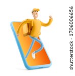 delivery guy in yellow uniform... | Shutterstock . vector #1706006656