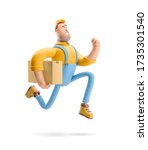 delivery man runs with the... | Shutterstock . vector #1735301540