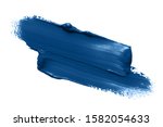Classic blue lipstick smear smudge isolated on white background. Trendy color makeup swatch