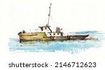 Little Ship  Boat . Watercolor...