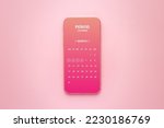 pink design of female menstrual cycle calendar app in mobile phone isolated on pink background