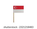 The Flag of Singapore with Wooden Pole on White Background