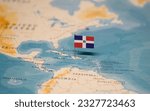 Small photo of The Flag of Dominican Republic on the World Map.