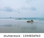 Beautiful Beach Seascape with yellow Jetsurf , Landscape of seaside in clear day