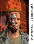 Small photo of London, UK - December 2015: Madame Tussaud’s Waxwork Museum, Arnold Schwarzenegger, The Terminator, lifelike model