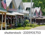 Beautiful colorful gingerbread houses, cottages in Oak Bluffs center, Martha