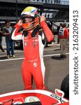 Small photo of Speedway, IN, USA - May 22, 2014: Race driver Gabby Chaves prepares to compete in an Indy Lights Series event at Indianapolis Motor Speedway.