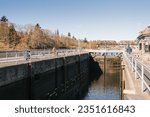 Small photo of Seattle, Ballard, USA. 23 March 2022. View of the Hiram Chittenden Locks, or Ballard Lacks, a complex of looks at the west end of Salmon Bay. Washington's Lake Washington Ship Canal