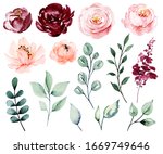 set watercolor flowers blossom  ... | Shutterstock . vector #1669749646