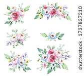 set watercolor flowers painting ... | Shutterstock . vector #1737827210