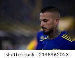 Small photo of BUENOS AIRES, ARGENTINA - APRIL 20 2022: Boca´ s Dario Benedetto leaves the pitch during a match between Boca Juniors and Godoy Cruz at Alberto J Armando Stadium. (Photo by Gonzalo Colini)