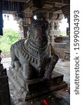Small photo of Saswad Maharashtra India August 2 2012 Sculpture of a nandi (Bull) at Sangameshwar Temple