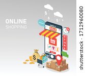 online shopping on mobile.... | Shutterstock .eps vector #1712960080