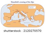 Map with the route of Hannibal crossing of the Alps