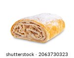 Apple strudel sweet cake on a white isolated background. toning. selective focus