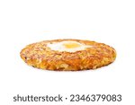 Small photo of Hash Brown egg nests on a white isolated background. toning