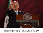 Small photo of Mexico City, May 11 2023. Andres Manuel Lopez Obrador, President of Mexico in his morning conference at the National Palace.