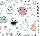 seamless pattern cute monster... | Shutterstock .eps vector #1192584823