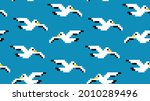 8 Bit Pixel Seagulls. Blue...