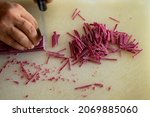 Small photo of Handmade Turkish noodles. By adding beetroot to the noodles, it is made healthier and rosier.