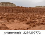 Small photo of Scenic view on amazing eroded Hoodoo Rock Formations at Goblin Valley State Park in Utah, USA, America. Sandstone rocks called goblins which are mushroom-shaped rock pinnacles. Overcast day in summer