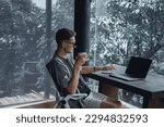 Young beard man using laptop in cafe,street, drinking coffee, freelance work, outdoor hipster portrait, sneakers, suit, Bali, Thailand, beard man, instagram, bitcoin, business man, glasses,
