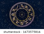 round frame with zodiac signs.... | Shutterstock .eps vector #1673575816