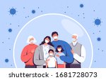 family in medical masks stands... | Shutterstock .eps vector #1681728073