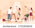cheerful friendly family cleans ... | Shutterstock .eps vector #1722503653