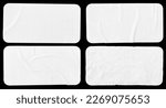 Small photo of Set of four crumpled paper sheets, each of which is isolated on black background. Rectangle shape has rounded edges. Template mockup