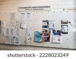 Small photo of Stuttgart, Germany - 30-09-2022: Bulletin board of the faculty of Mechanical Engineering, displaying offers for diploma thesis and coaching
