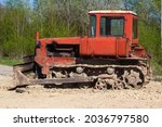 Old Red Bulldozer. Side View