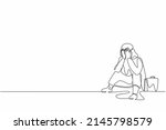 continuous one line drawing sad ... | Shutterstock .eps vector #2145798579