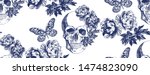 skull and butterfly with flower ... | Shutterstock .eps vector #1474823090