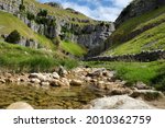 Limestone scenery and Gordale Beck, Yorkshire Dales, UK