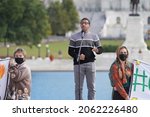 Small photo of Washington, DC – October 22, 2021: Climate Crisis activist Jerome Foster II speaks at the U.S. Capitol calling on President Biden to take immediate and decisive action to avert a looming disaster.