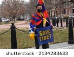 Small photo of Washington, DC – March 10, 2022: On the 63rd anniversary of Tibetan National Uprising Day, a group of demonstors at the White House protested China's occupation of the independent nation.