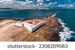 Small photo of Landscape Fortress Reis Magos Fort Colonial Natal Seaside Beach Sea River Rio Grande Norte Atlantic Ocean Nature Drone Aerial Blue Waves Trip Travel Vacation Tourism Coral Reef Tropical Sun RN Brazil