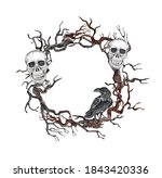 halloween wreath in vintage... | Shutterstock . vector #1843420336