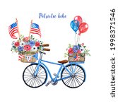 Watercolor Blue Bike With Red ...