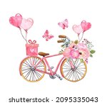 Watercolor Pink Bicycle With...