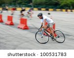 Small photo of KUALA LUMPUR - APRIL 14: Syed Shahrul Syed Amran takes corner during 24/7 Bigtime Criterium Race at Kuala Lumpur Speed City on April 14, 2012 in Kuala Lumpur, Malaysia