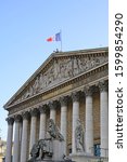 Small photo of Day view of the Palais Bourbon building in the 7th arrondissement of Paris, home of the French Parliament, or Assemblee Nationale (National Assembly)