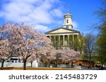 Small photo of NASHVILLE, TN -1 APR 2022- View of the Tennessee State Capitol building located in Nashville, Tennessee. It is also the seat of the office of Governor of Tennessee (currently Republican Bill Lee).
